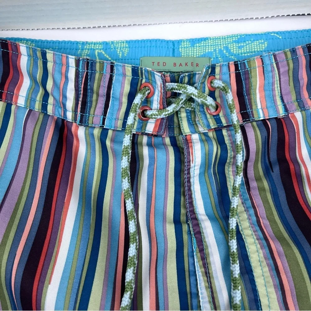 Ted Baker Men's Retro Srtriped Swim Trunks with Mesh Lobster Liner Size 5(XL)